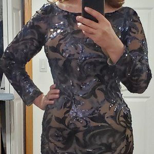 Formal Navy and Tan Dress